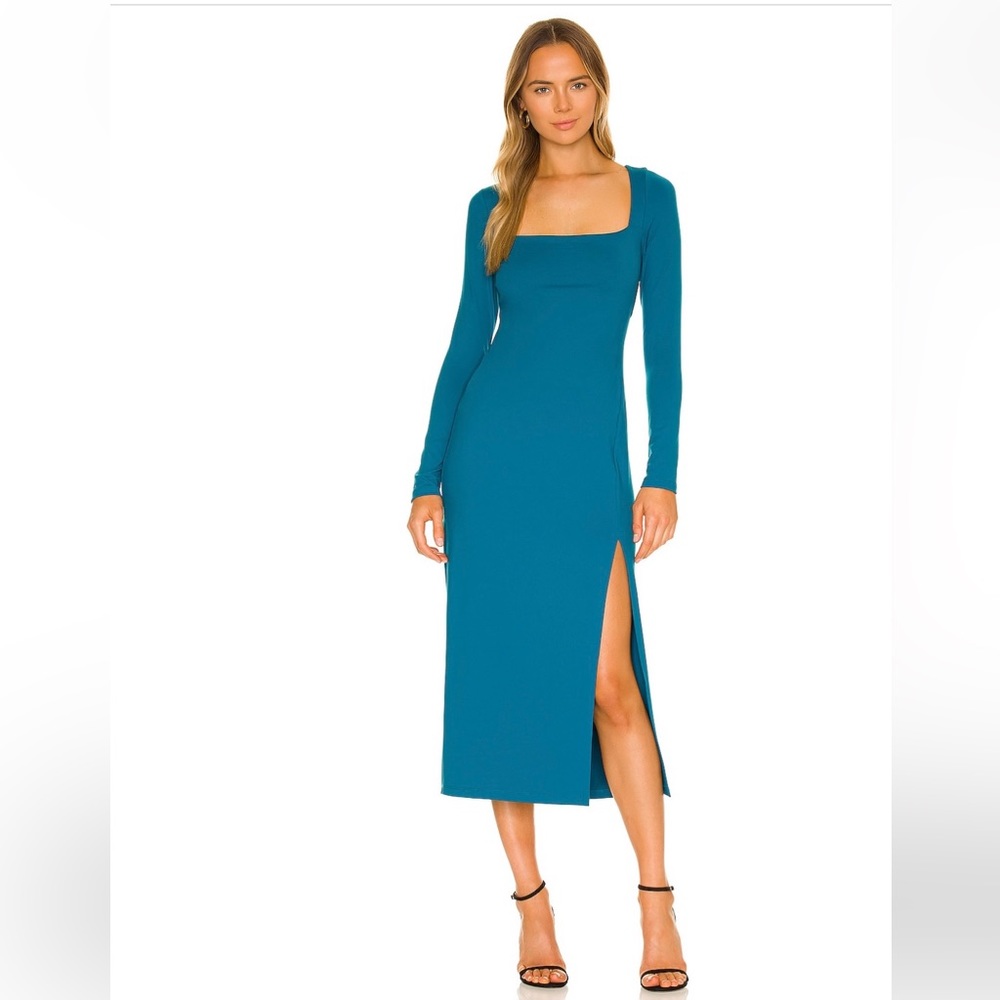 Susan Monaco Square neck slit midi dress